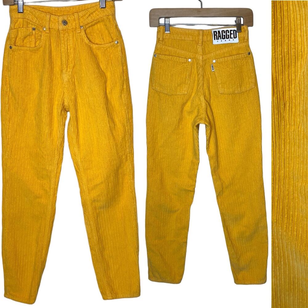 The Ragged Priest Jumbo Cord Mom Jeans High Rise Corduroy Pants Yellow, size 26